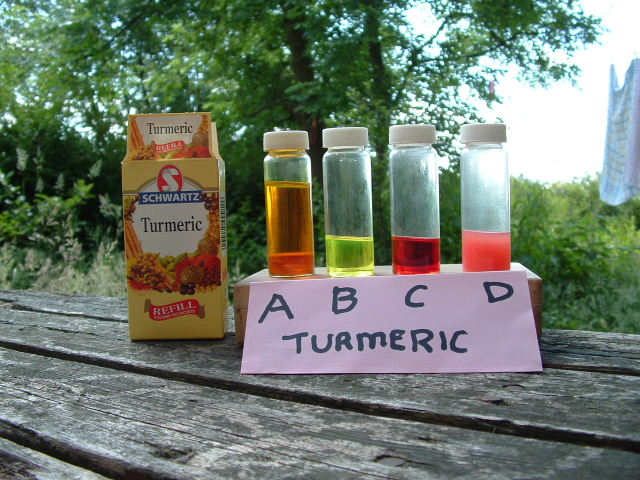 Turmeric titration colour changes