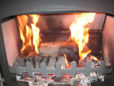 Glycerine log on woodburner having been burning for 10 minutes
